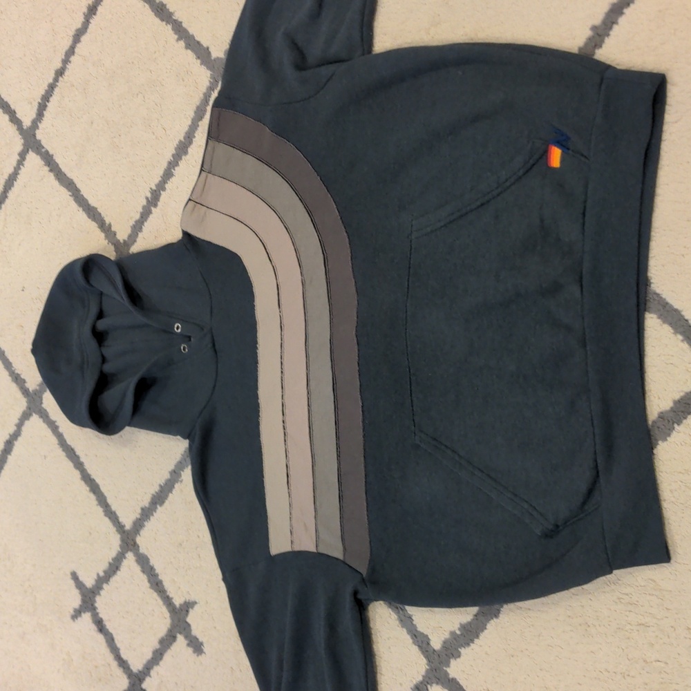 Aviator Nation Wave Stripe 4  Relaxed Pullover Hoodie Charcoal XS